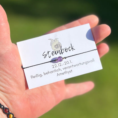 Handgemachtes Sternzeichen Armband für Sternzeichen Steinbock mit Amethyst 