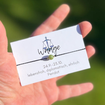 Handgemachtes Sternzeichen Armband für Sternzeichen Waage mit Peridot