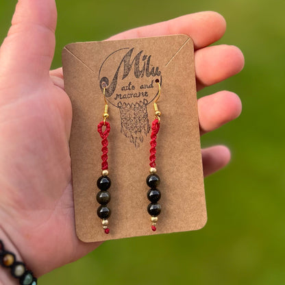 Makramee Ohrringe Obsidian Milu Arts and Macrame