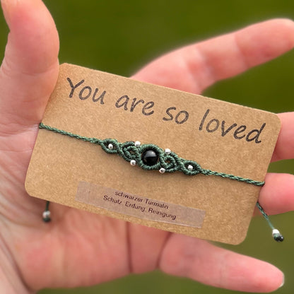 Schwarzer Turmalin Armband, Makramee Armband mit Turmalin 