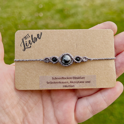 Schneeflocken Obsidian Armband Milu Arts and Macrame