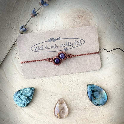 Makramee Armband doppelte Amethystpower Milu Arts and Macrame
