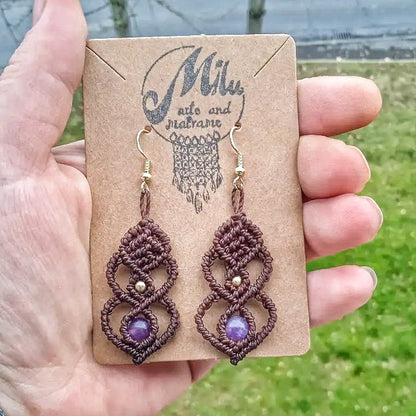 Makramee Ohrringe Amethyst Milu Arts and Macrame