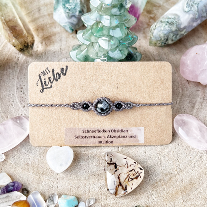Schneeflocken Obsidian Armband Milu Arts and Macrame