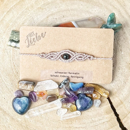 Turmalin Armband nach Makramee Art in greige 